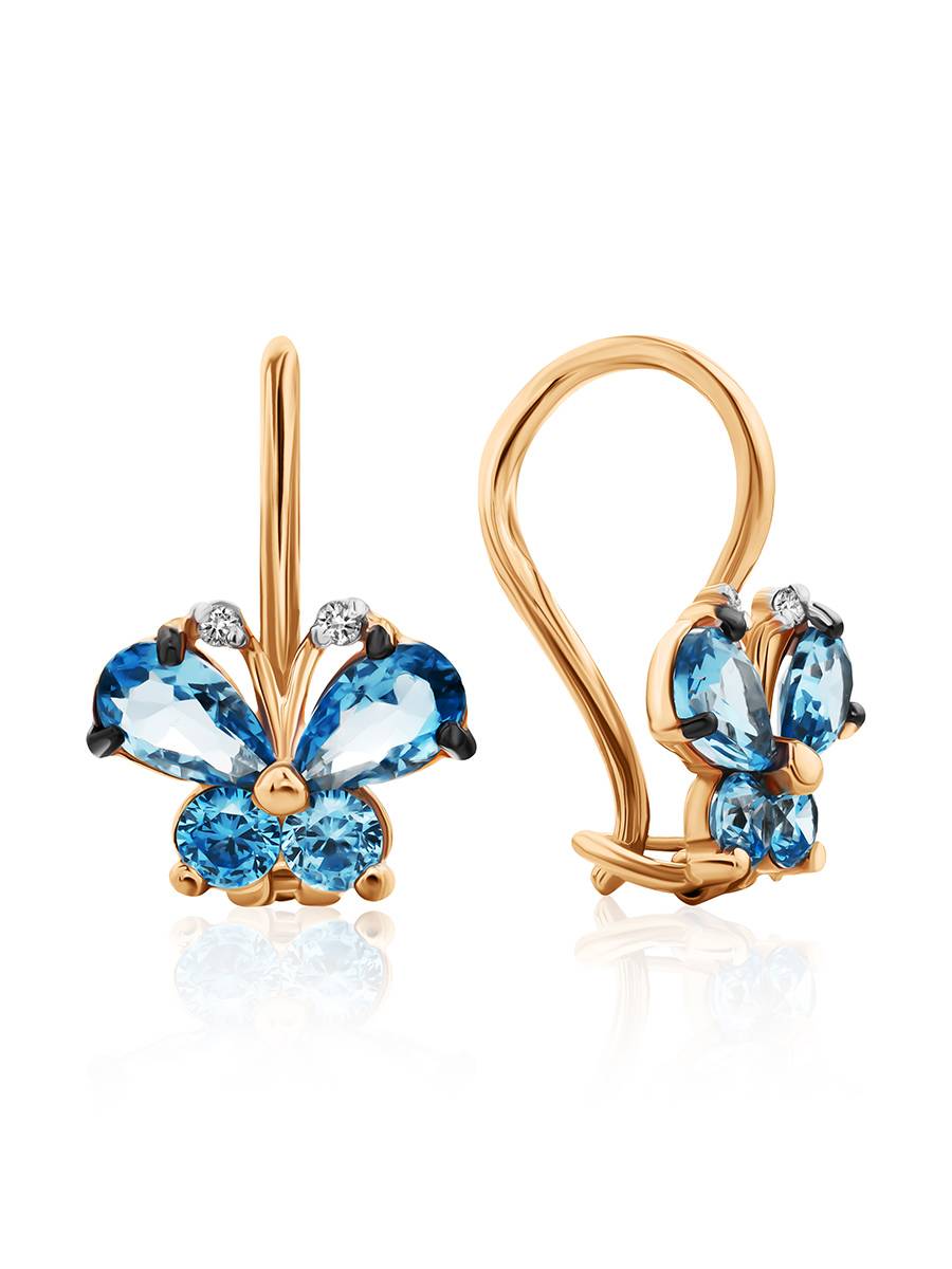 Серьги :: Серьги из золота :: Нежные золотые серьги-бабочки с голубыми фианитами